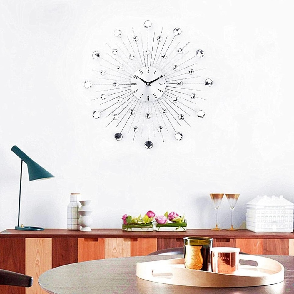 Silver Starburst Wall Clock with Crystal Accents - Picture 6 of 6